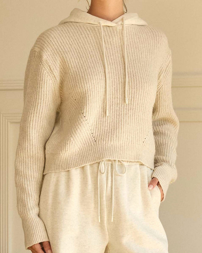 Oatmeal Mixed Media Hooded Sweater