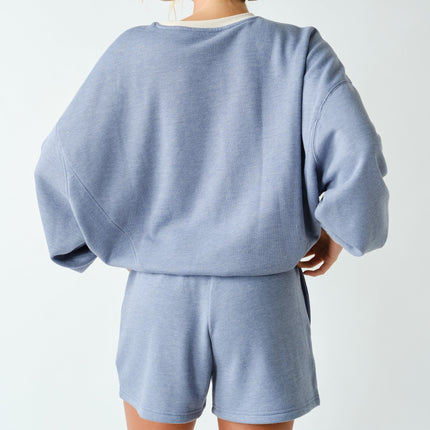 Ocean Blue Cotton Fleece Contrast Crewneck