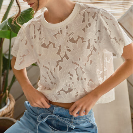 Off White Lace Floral Tshirt