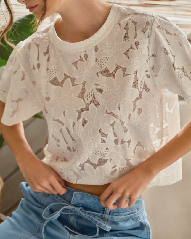 Off White Lace Floral Tshirt