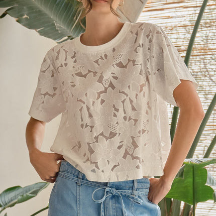 Off White Lace Floral Tshirt