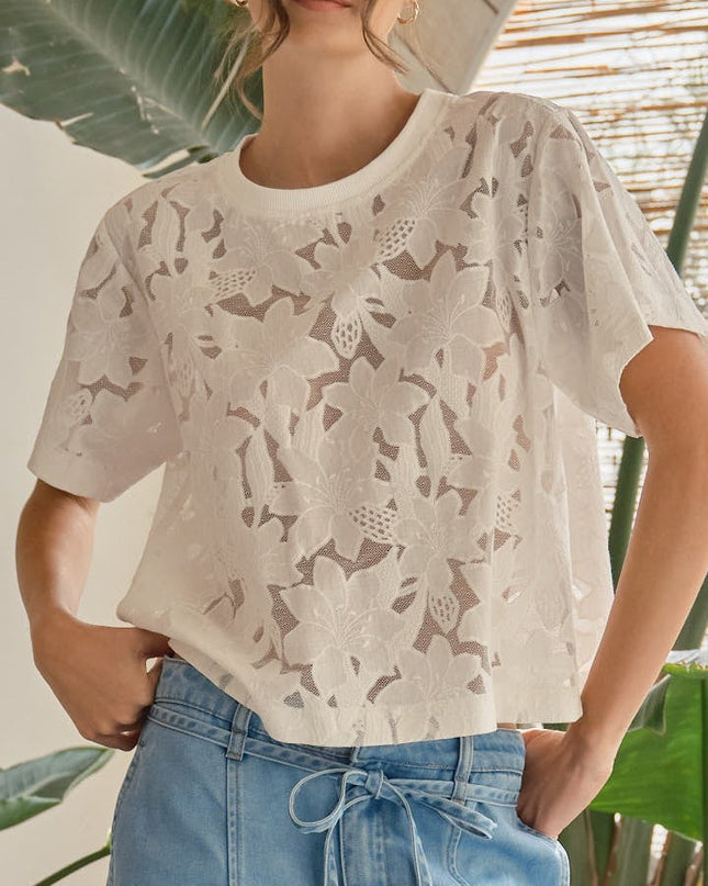 Off White Lace Floral Tshirt