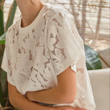 Off White Lace Floral Tshirt