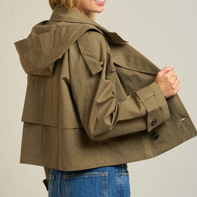 Olive Cropped Double-breasted Trench Jacket - Shop Simply Apparel