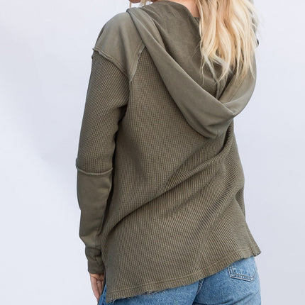 Olive Garment Dye Knit Waffle Hoodie Shacket