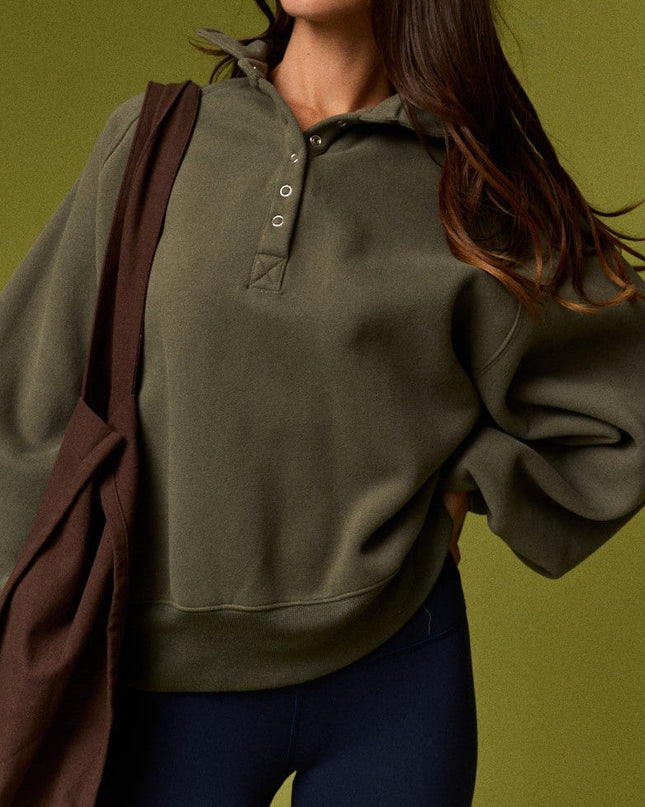 Olive Piper Snap Button Collared Sweatshirt