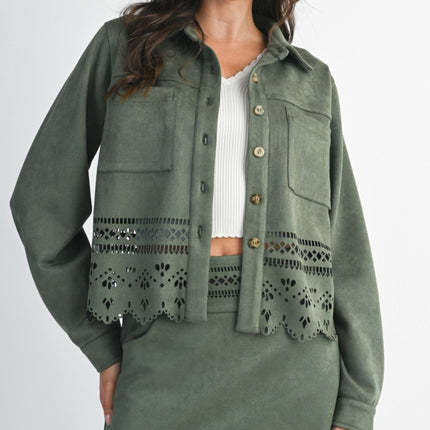 Olive Lasercut Detailing Jacket