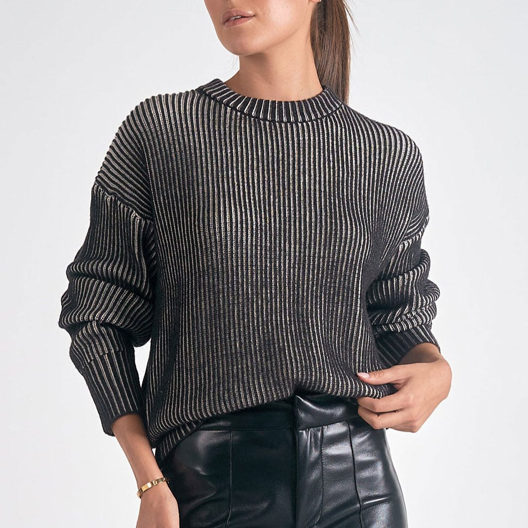 Elan Rib Black & White Ombre Sweater