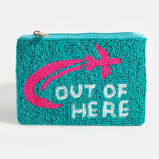 Out Of Here Airplane Seed Beaded Coin Purse