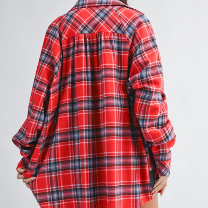 PRE-ORDER Red Oversized Plaid Button Down Shirt