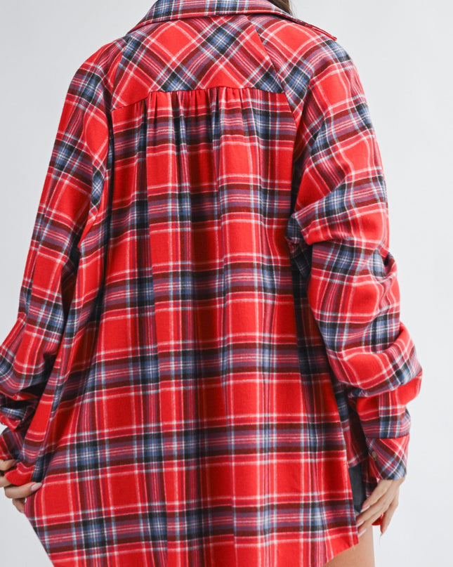 PRE-ORDER Red Oversized Plaid Button Down Shirt