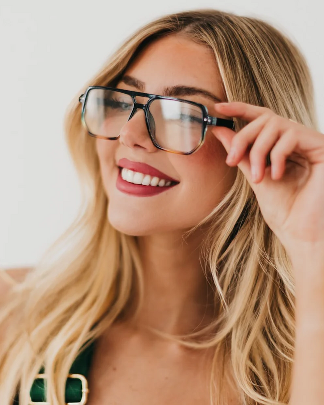 Brown/Clear Oversized Square Aviator Blue Light Glasses - Shop Simply Apparel