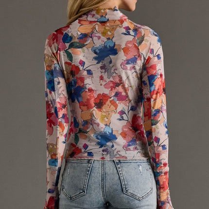Multicolored Abstract Floral Mesh Top