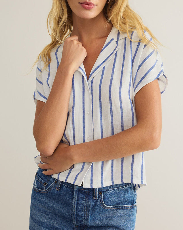 Palace Blue Parallel Button Down Top - Shop Simply Apparel