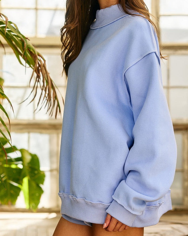 Periwinkle Mock Neck Oversized Sweatshirt