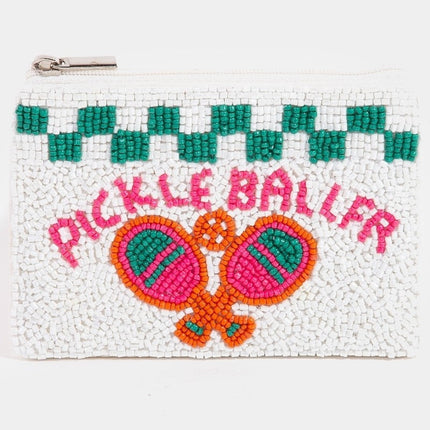 Beaded Pickleballer Paddles Coin Purse