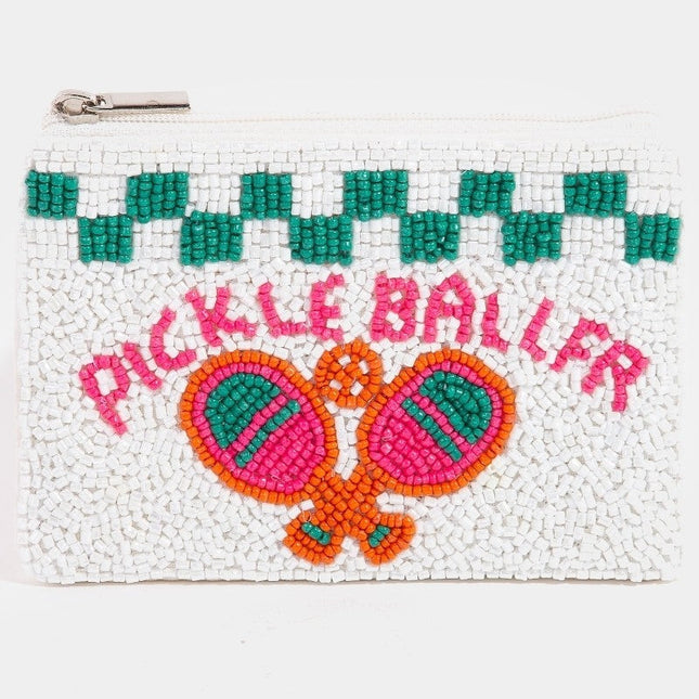 Beaded Pickleballer Paddles Coin Purse