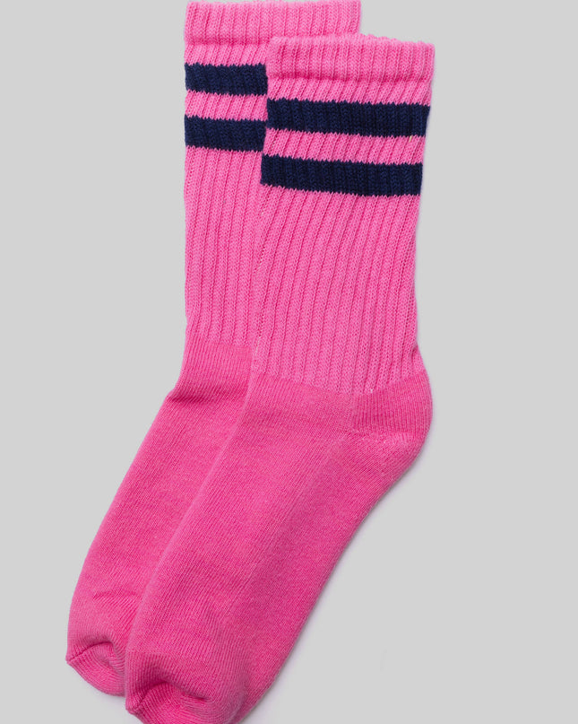 Pink Retro Double Stripe Socks