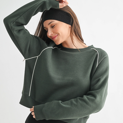 PRE-ORDER Deep Forest Piped Cotton Blend Crewneck