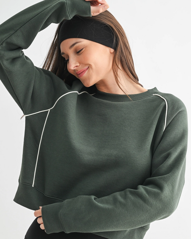 PRE-ORDER Deep Forest Piped Cotton Blend Crewneck