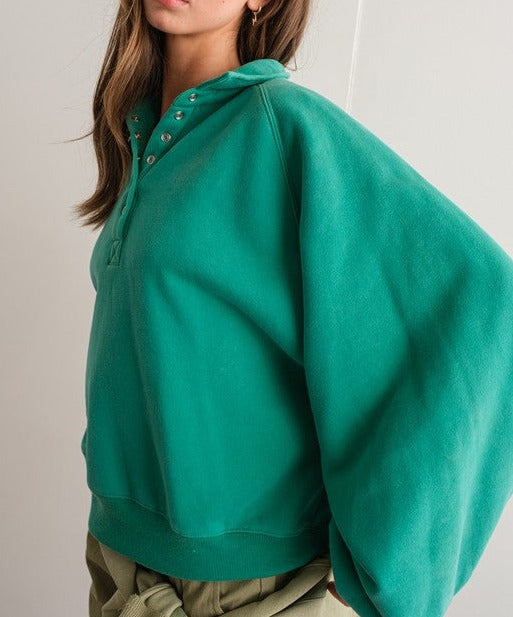 Green Snap Button Collared Sweater