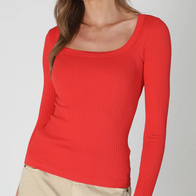 Poppy Red Ribbed Top