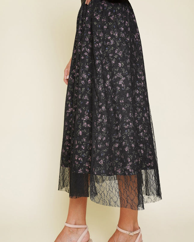 Black Printed Lace Skirt - Shop Simply Apparel