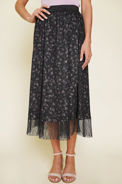 Black Printed Lace Skirt - Shop Simply Apparel