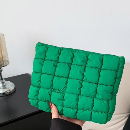 Green Quilted Puffy Clutch Bag