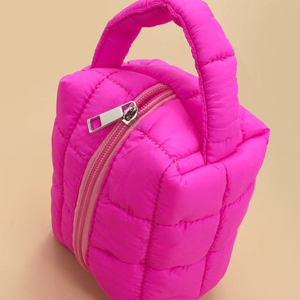 hot pink quilted nylon clutch
