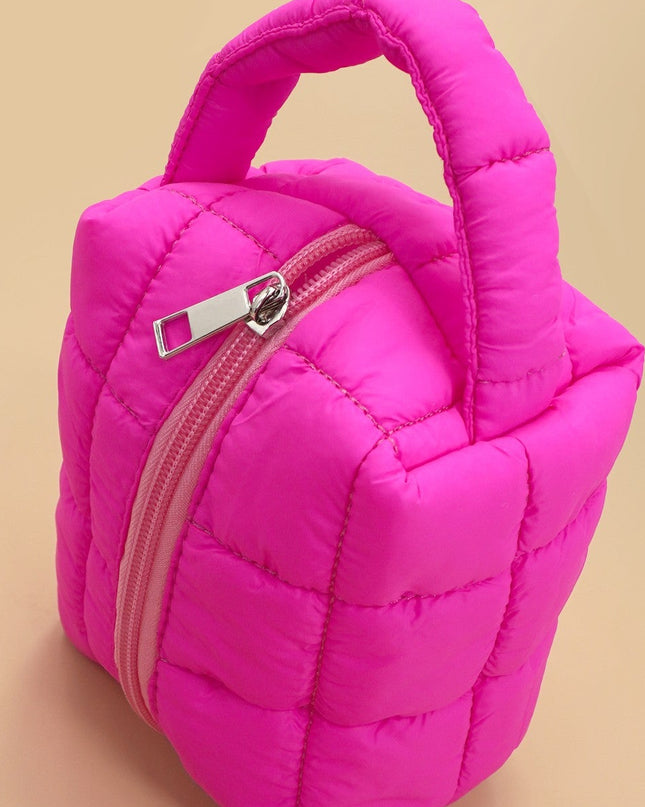 hot pink quilted nylon clutch