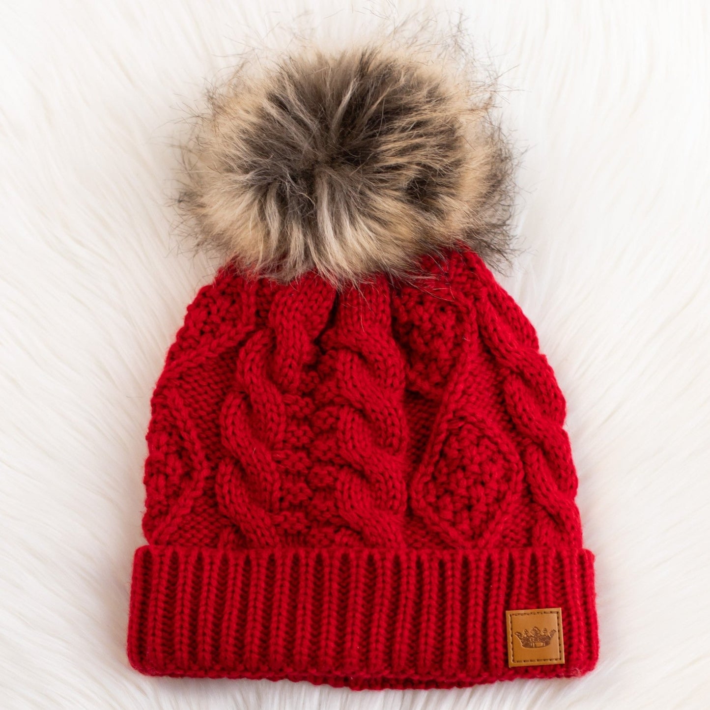 Red Cable Knit Pom Hat