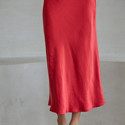 Red Marie Elastic Waist Satin Skirt