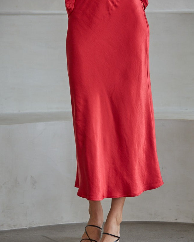 Red Marie Elastic Waist Satin Skirt