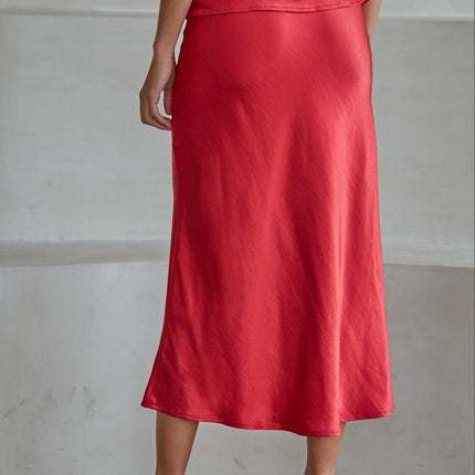 Red Marie Elastic Waist Satin Skirt