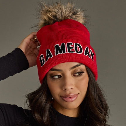 Red Black Game Day Pom Hat