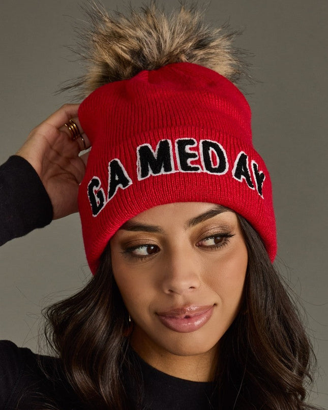 Red Black Game Day Pom Hat