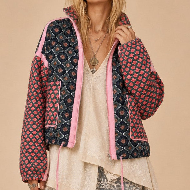 Rose Garden Patchwork Quilted Bomber Jacket