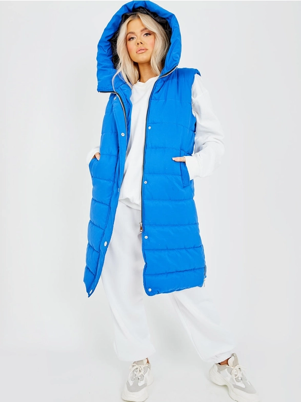 Royal Blue Longline Puffer Hooded Vest