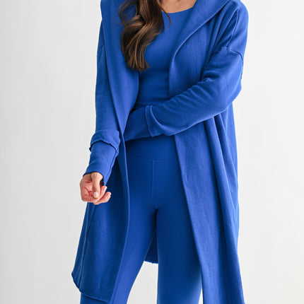 Royal Blue Open Front Hoodie Cardigan