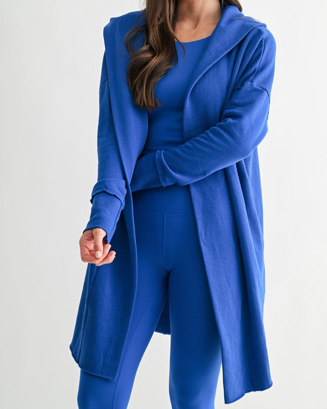 Royal Blue Open Front Hoodie Cardigan