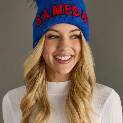 Royal Blue & Red Game Day Pom Hat