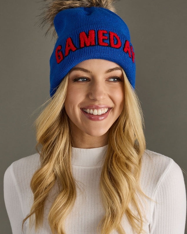 Royal Blue & Red Game Day Pom Hat