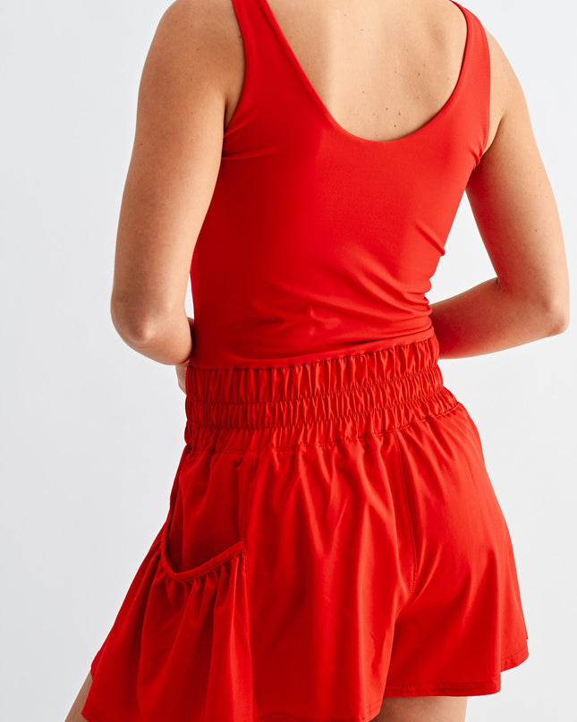 Ruby Red Flounce & Flow Romper