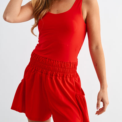 Red Athleisure Romper