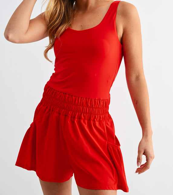 Red Athleisure Romper