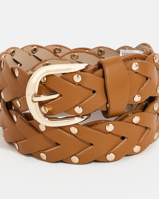 Saddle Tan Faux Leather Braided Belt