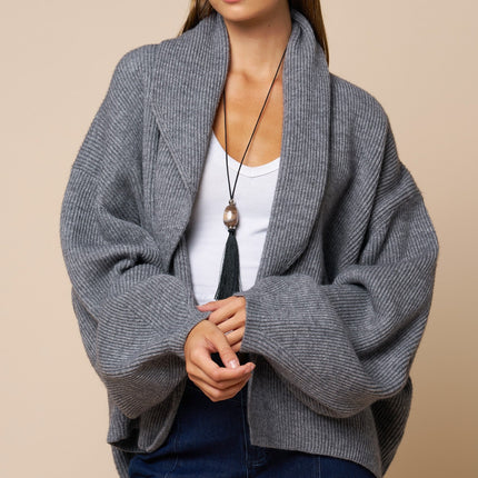 Grey Shawl Collar Wrap Knit Cardigan