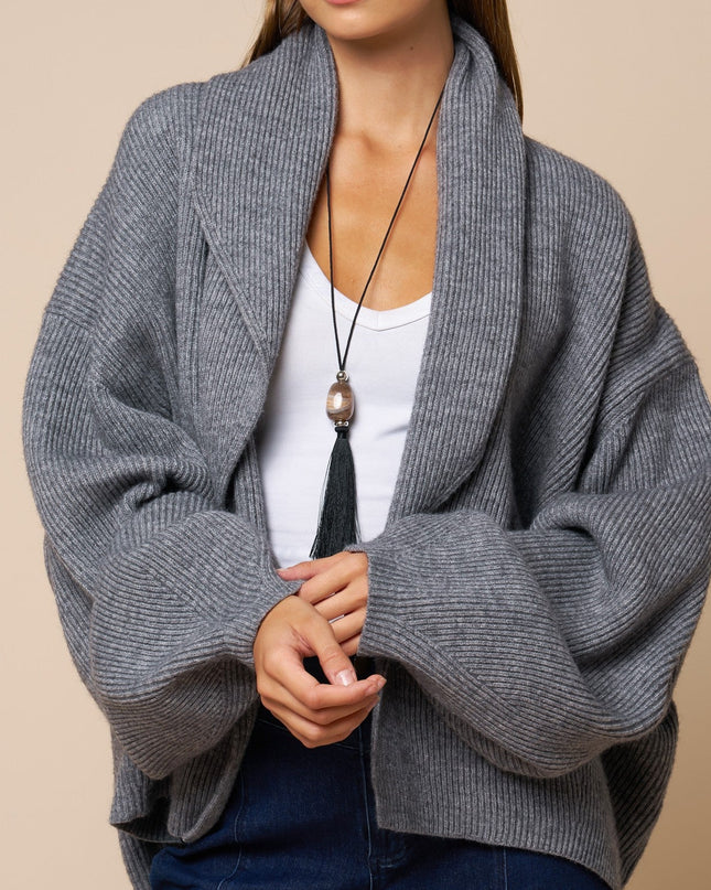 Grey Shawl Collar Wrap Knit Cardigan