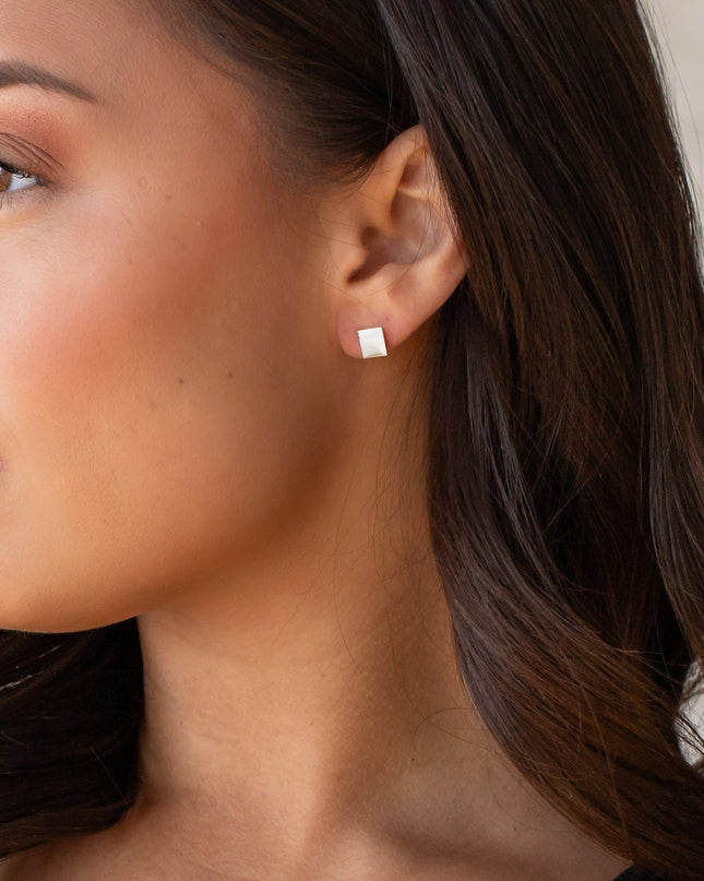 Silver Square Stud Earrings